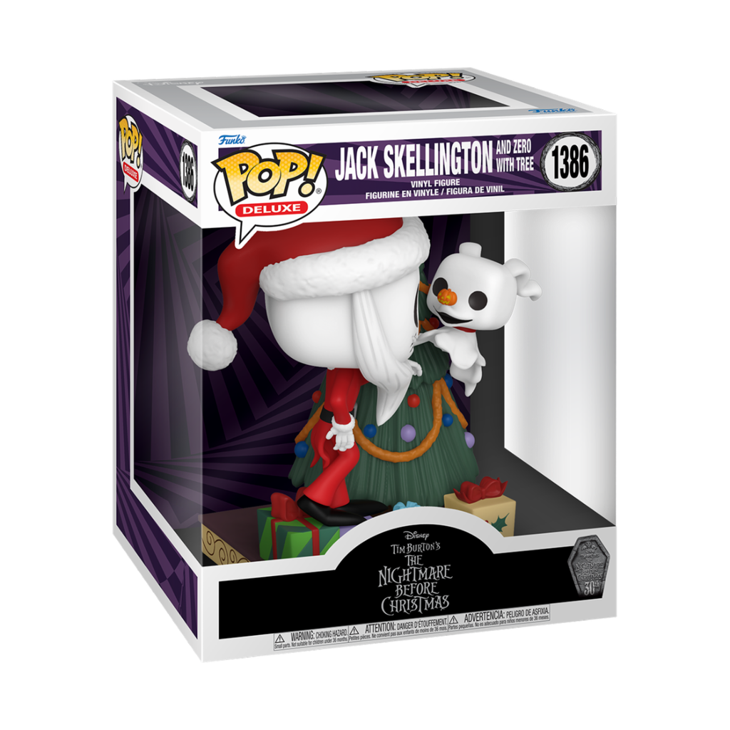 Funko Disney 1386 TNBC The Nightmare Before Christmas 30th Anniversary, Santa Jack Skellington and Zero with Tree