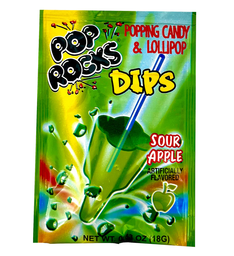 Candy Pop Rocks Dips Candy with LollyPop Sour Apple Flavour 18gr