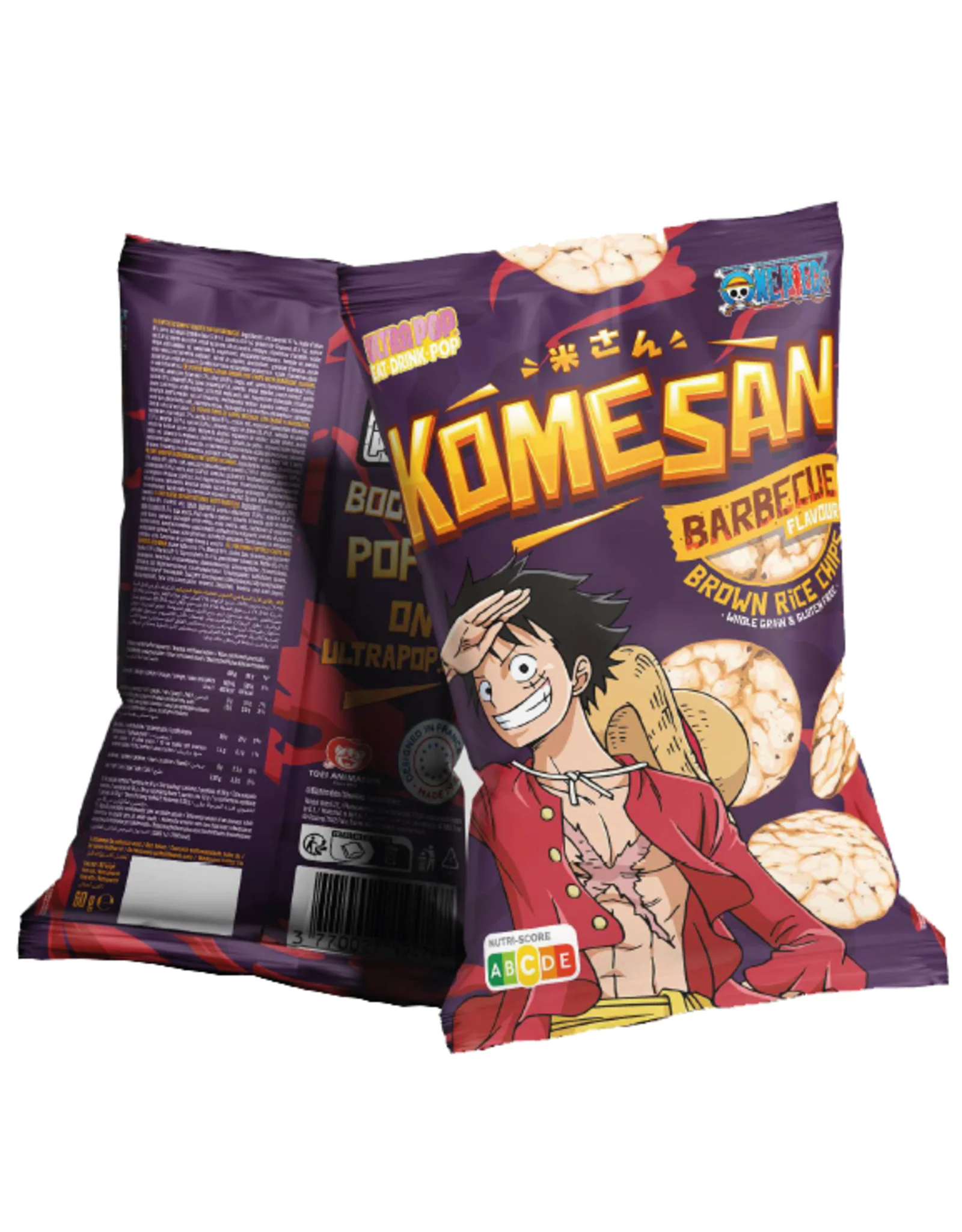 Chips Ultra Pop Komesan One Piece Luffy Brown Rice Chips Barbecue Flavour 60gr Gluten Free