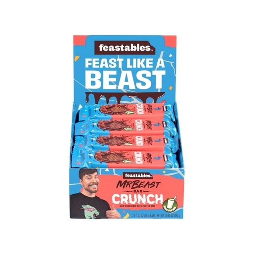 Chocolate Mr Beast Bar Crunch, Milk Chocolate with Puffed Rice, 35gr