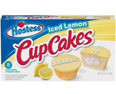 Hostess CupCakes Iced Lemon, Iced Lemon Flavored Cake with Creamy Filling 360gr