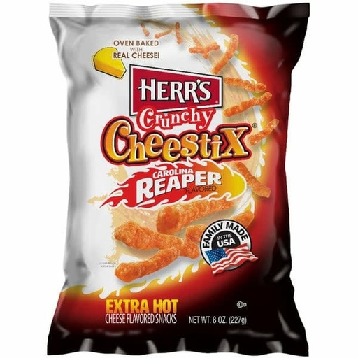 Herr's Crunchy Cheestix Carolina Reaper Extra Hot, Oven Baked with Real Cheese Family made in the USA 227gr