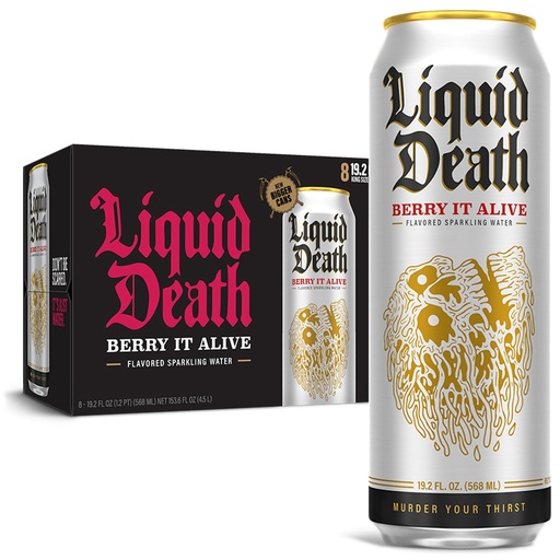 Liquid Death Sparkling Water, Berry it Alive, Murder Your Thirst